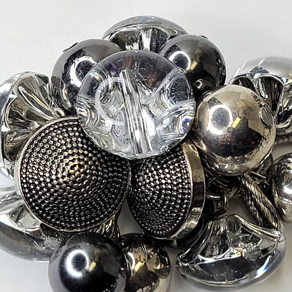 Silver Tone Crystal Buttons Beads Charms Clusters Necklace - Picture 5 of 13